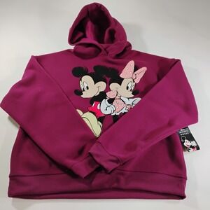 Disney's Woman's Small Maroon "Mickey & Minnie Hoodie Pullover Sweater Blemishes